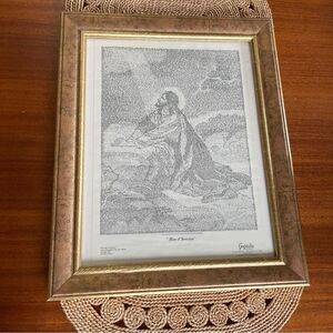 Rare Framed Man Of Sorrows Jesus Scripture Art Print Gold Framed Art 17” x 21.5”
